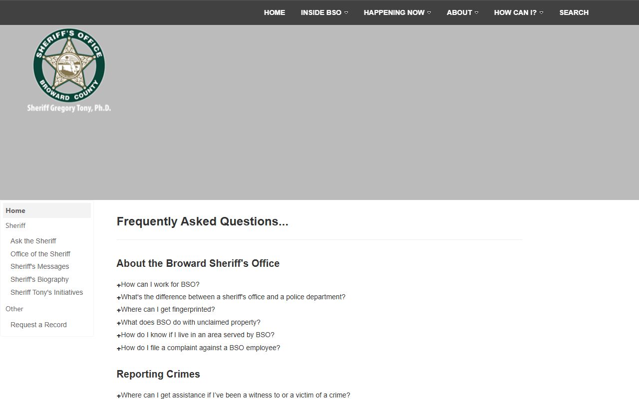 Broward County sex offender FAQ page