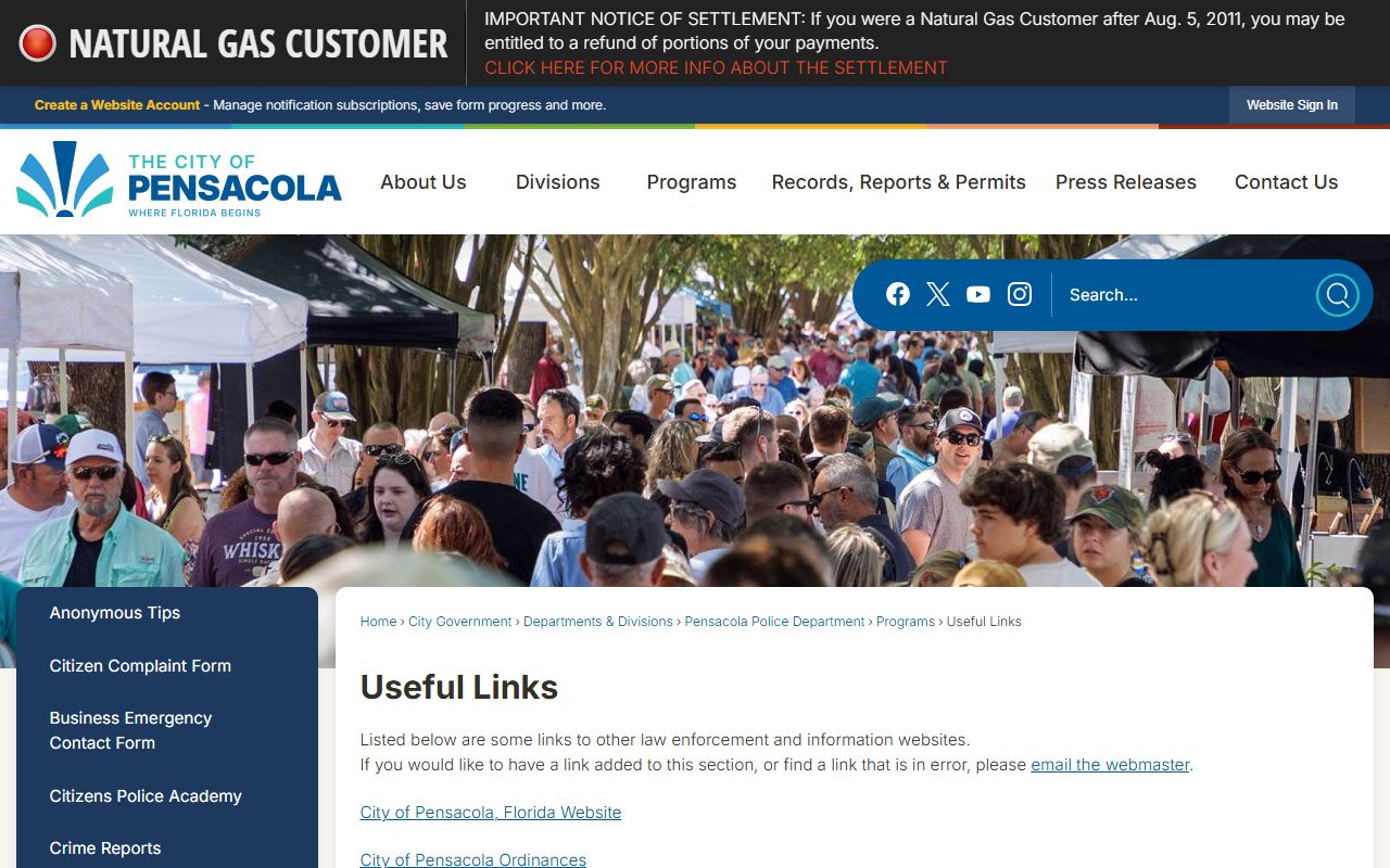 Pensacola city resources for Escambia County sex offender search