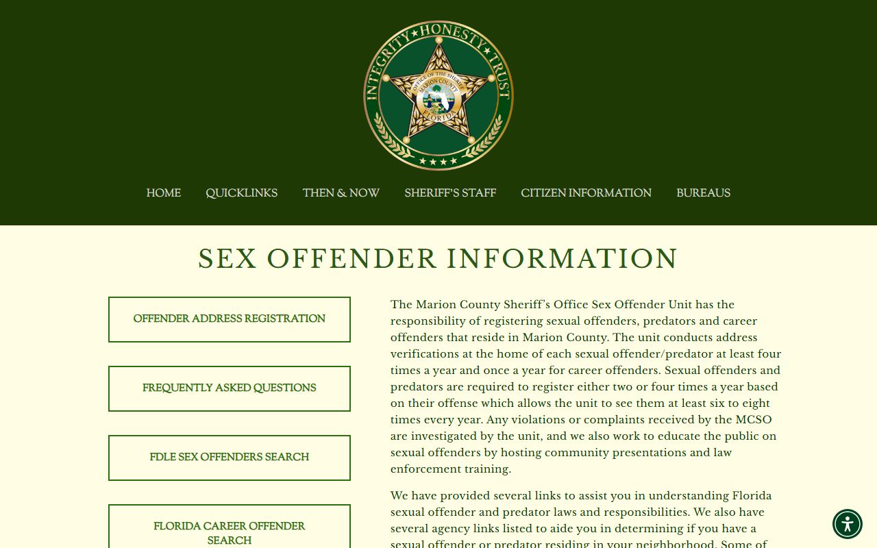 Marion County Sheriff sex offender information page