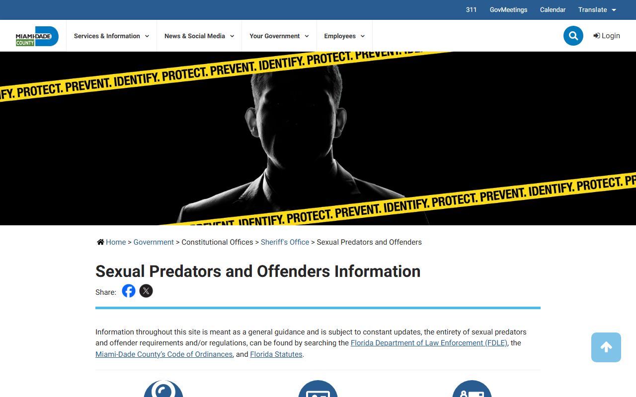 Miami-Dade County sex offender information page