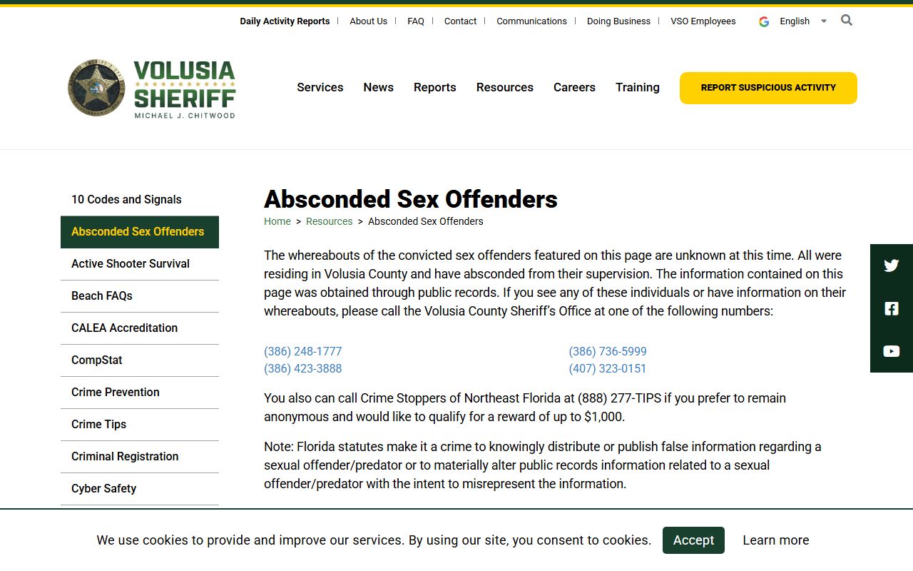 volusia county sex offender absconded list