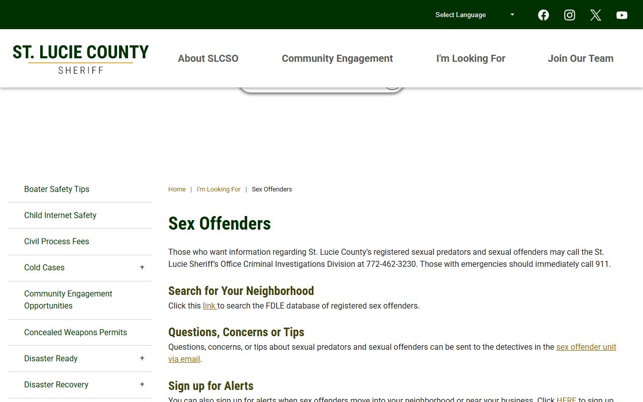 St. Lucie County Sheriff sex offender information page